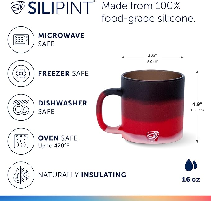 Silipint 16oz Silicone Coffee Mug ??Unbreakable Dishwasher Safe Microwave Oven & Freezer Compatible Travel Mug ??Non-Toxic Reusable Cup for Hot Coffee Tea or Cold Drinks (Volcano)