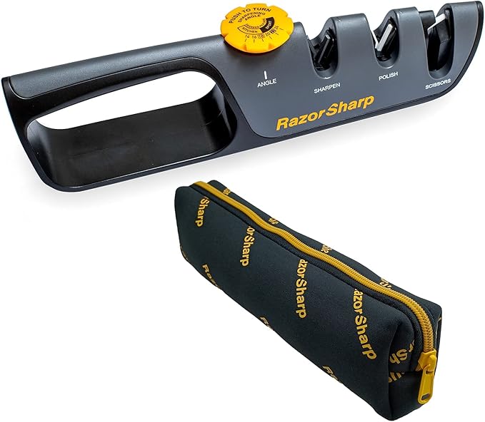 RazorSharp??Knife Sharpener With Adjustable Angle Guide ??Diamond-Coated Ceramic Sharpening Stones for All Knives Including Precision Kitchen, Professional, Chef's Knives ??Non-Slip Rubber Edge Grip