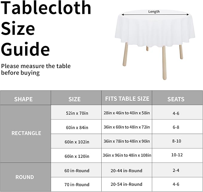 Easy-Going Faux Linen Waterproof Spill-Proof Tablecloth Stain Resistant Round Table Cloth Wrinkle Free Decorative Fabric for Kitchen, Dining, Party, Weddings, Restaurants (70 in-Round, White)