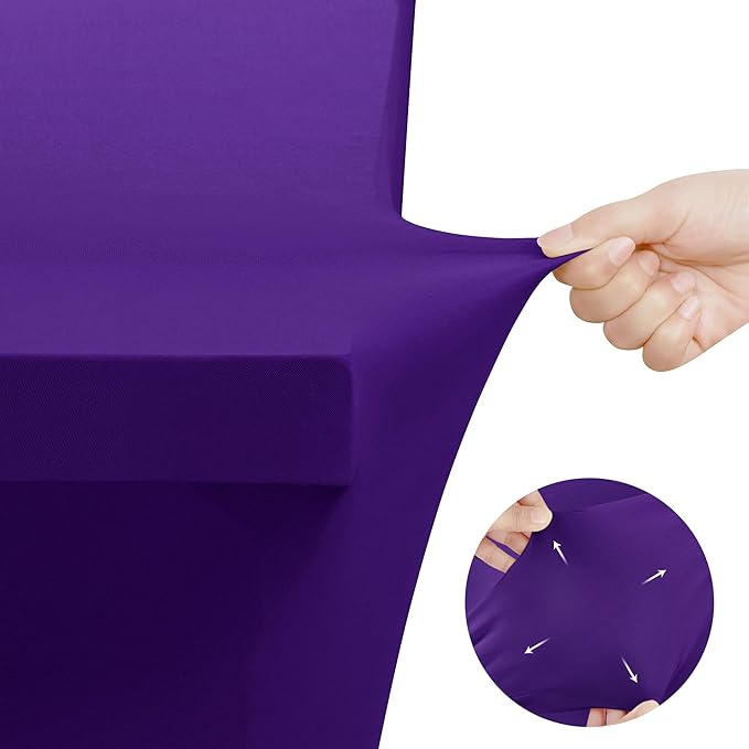 Utopia Kitchen Spandex Tablecloth 2 Pack [8FT, Purple] Tight, Fitted, Washable and Wrinkle Resistant Stretch Table Cloth Rectangle Cover for Trade Show, Weddings & Parties [96Lx30Wx30H Inch]