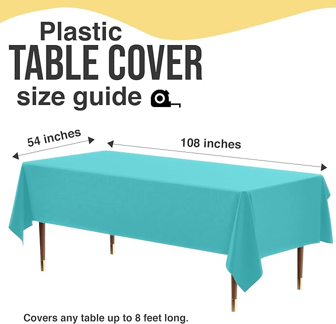 Exquisite 66% Thicker Premium Plastic Table Cloth Rectangle Table Cover 0.5 Mil 24 Pack Aqua Table Cloth 54 Inch x 108 Inch Disposable Tablecloth Won't Tear Easily Like Cheap Thin Brands