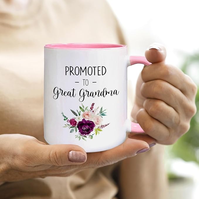 QASHWEY Great Grandma Coffee Mugs, Great Grandma Gifts, Pregnancy Announcement Coffee Mug Tea Cup Gifts for GrandmaGrandmother, Promoted to GreatGrandma CoffeeCups Ceramic 11oz(Pink)