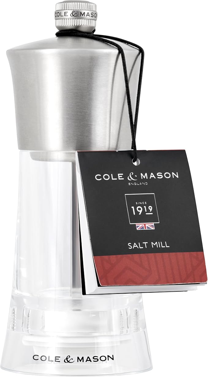 Cole & Mason Bromley Salt Mill, 6" - Salt Grinder with Ultra-Sharp Grinding Mechanism - Flavor-Enhancing Salt Shaker - Refillable Mill with Adjustable Grinding - Acrylic, Salt Mill