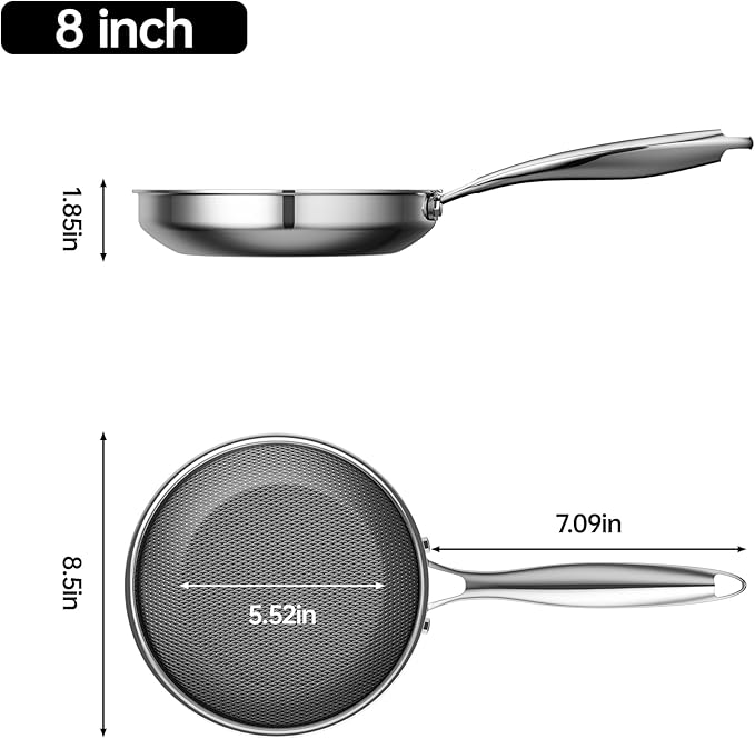 Hybrid Nonstick 8-Inch Frying Pan,Non Stick Frying Pan,PFAS PFOA PTFE Free,Stay-Cool Handle, Dishwasher-Friendly, Oven-Safe Up to 600째F, Induction Ready, Compatible with All Cooktops