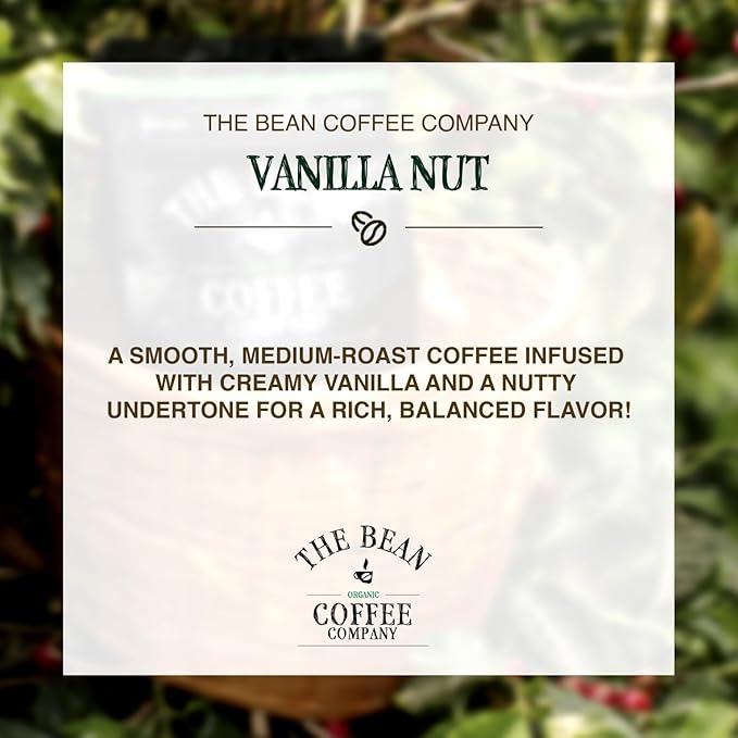The Bean Organic Coffee Company Vanilla Nut, Medium Roast, Ground Coffee, 16-Ounce Bags (Pack of 2),Caf챕 molido tostado organico