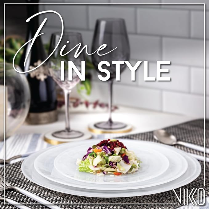 Vikko Lunch Plates, Set of 4 White Alabaster Plates, 8.5" Plate with Marbelized, Swirl Design, Elegant Glass Entr챕e Plate, Dishwasher Safe