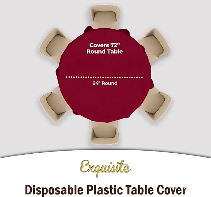 Party Solids 6-Pack Premium Plastic Tablecloth 84in. Round Plastic Table Cover - Burgundy