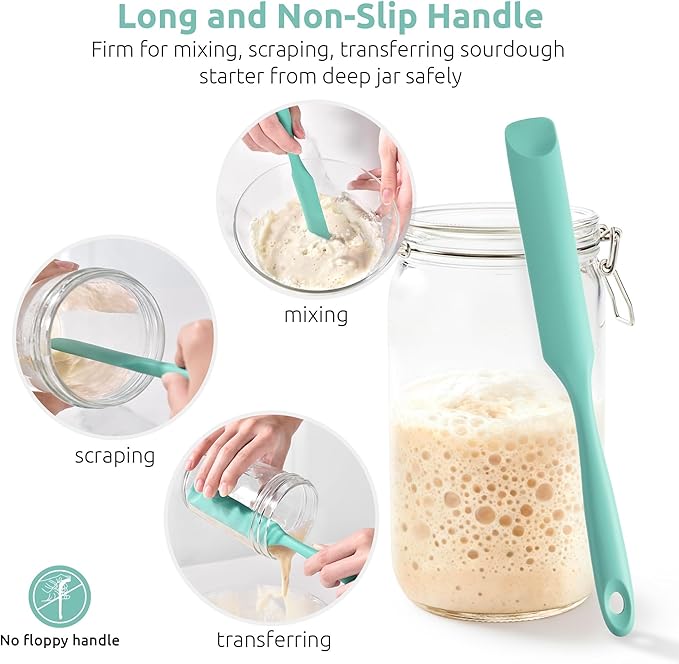 U-Taste Silicone Jar Spatula for Sourdough Starter: Long Skinny Food-Grade Jam Spreader, Sturdy Stirring Stick Bowl Scraper with Flexible Spoon Tip, Mixing Icing Tool, Peanut Butter Knife (Aqua Sky)