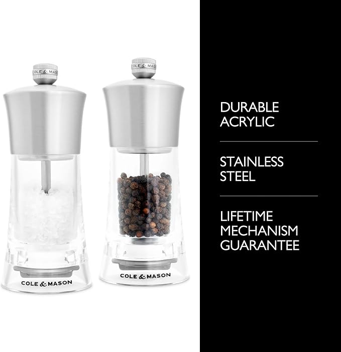 Cole & Mason Bromley Salt & Pepper Mill Gift Set, 6" - Salt & Pepper Grinders with Ultra-Sharp Grinding Mechanisms - Refillable Mills & Spice Shakers with Adjustable Grinding - Acrylic Gift Set