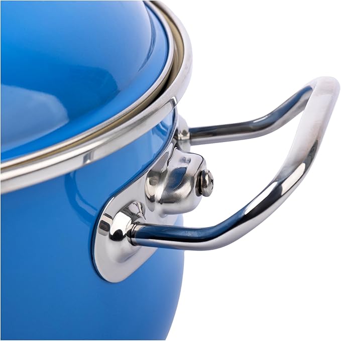 VITA 6-Quart Dutch Oven (Blue) with Lid for All Stove Tops (Enamel on Steel) Dishwasher & Oven Safe up to 500 ??- Quick & Even Heat Distribution - Enameled Interior is Non-Reactive & Easy to Clean