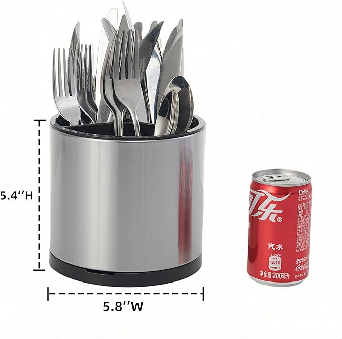 Kitchen Utensil Holder Extra Large 360째Rotating For Counter Organizer Stainless Steel Storage Cooking Silverware Caddy 3 Compartment Flatware Spoon Spatula Tool Cutlery Container