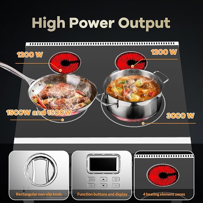 30 Inch Electric Range with 4.8 Cu.Ft Convection Oven, 4 High-Power Burners & 6 Cooking Modes, Smooth Glass Cooktop, Built-In Timer, Freestanding Professional Stainless Steel Kitchen Stove