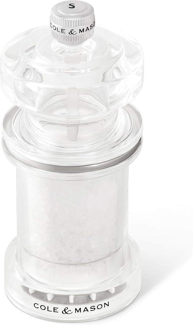 Cole & Mason 605 Refillable Spice Mill - Kitchen & Home Accessory - Table Salt Grinder - Salt Included - Acrylic - Salt Mill 4.5"
