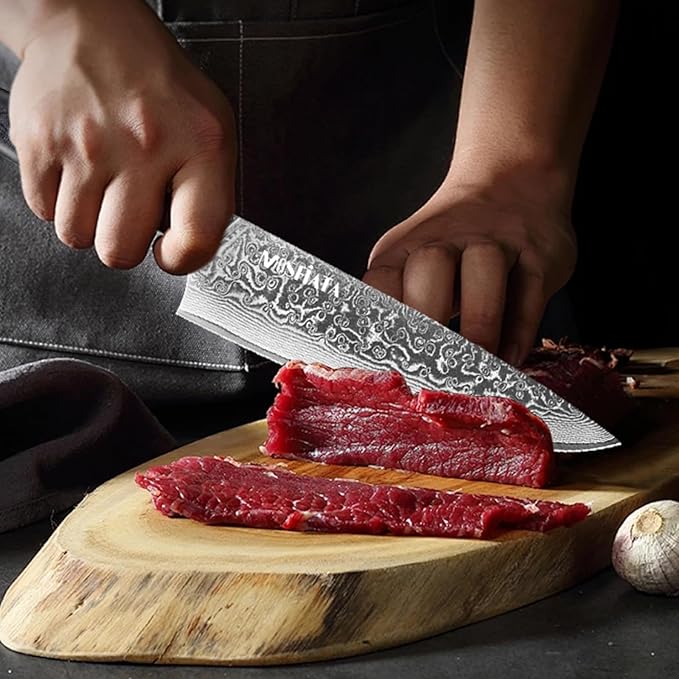 MOSFiATA Chef Knife 8 Inch, Damascus Kitchen Knife,Ultra Sharp Chef's Knives with 67-Layer Damascus Steel VG-10 Blade,Knife Sharpener Rod Gift Box