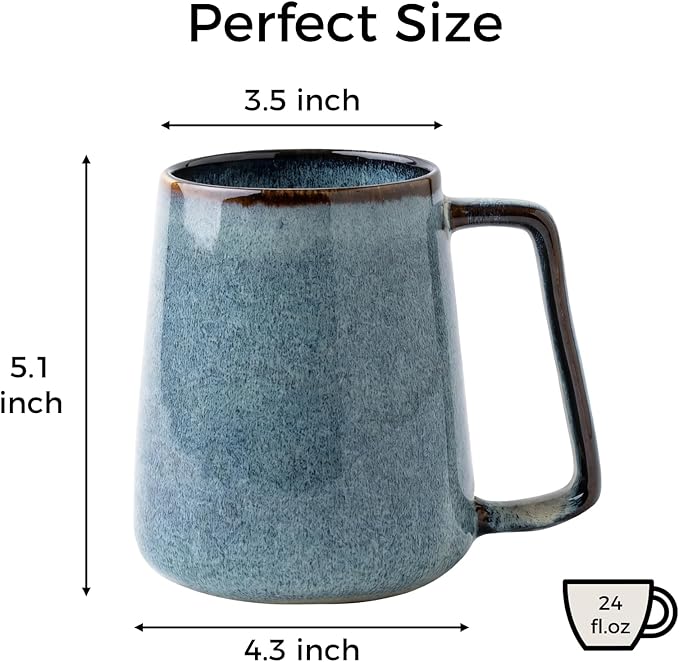 Extra Large Tall Coffee Mugs with Handle - Set of 2, 24 oz Ceramic, Dishwasher & Microwave Safe, Blue and Green