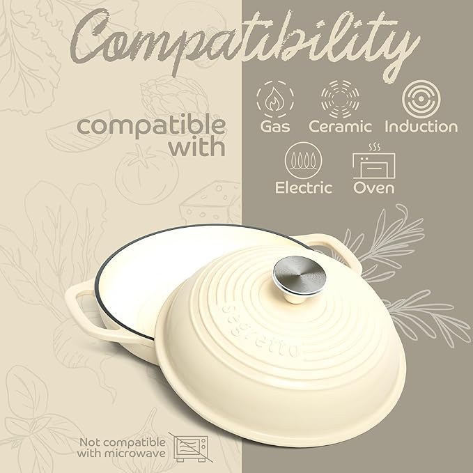 Enameled Cast Iron Bread Pan with Lid, 11??Bianco Perla (White) Bread Oven Cast Iron Sourdough Baking Pan, Dutch Oven for Bread - Segretto Cookware