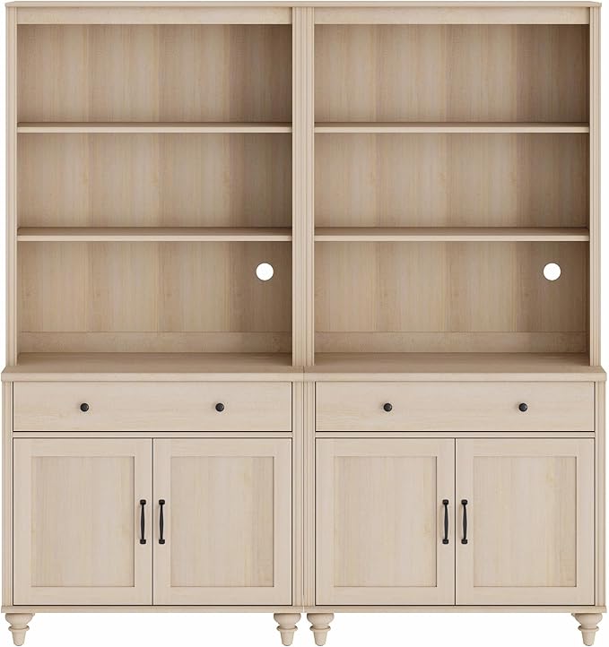 WAMPAT 72'' Tall Kitchen Pantry Cabinet with Shelves, 34'' Wide Dining Hutch with Drawers and Doorss, Farmhouse Pantry Storage for Home Decor, Living Room, Home Office, Light Oak