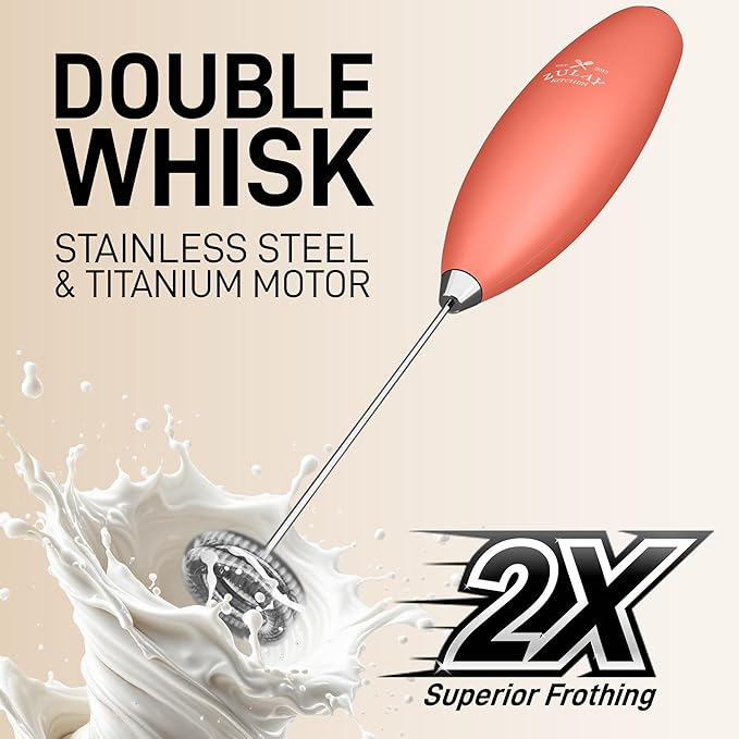 Zulay Kitchen Double Whisk Milk Frother ??Handheld Foam Maker for Coffee, Lattes, Matcha, Hot Chocolate & Cappuccinos ??Whip Creamy Froth in Seconds, Portable & Easy to Use
