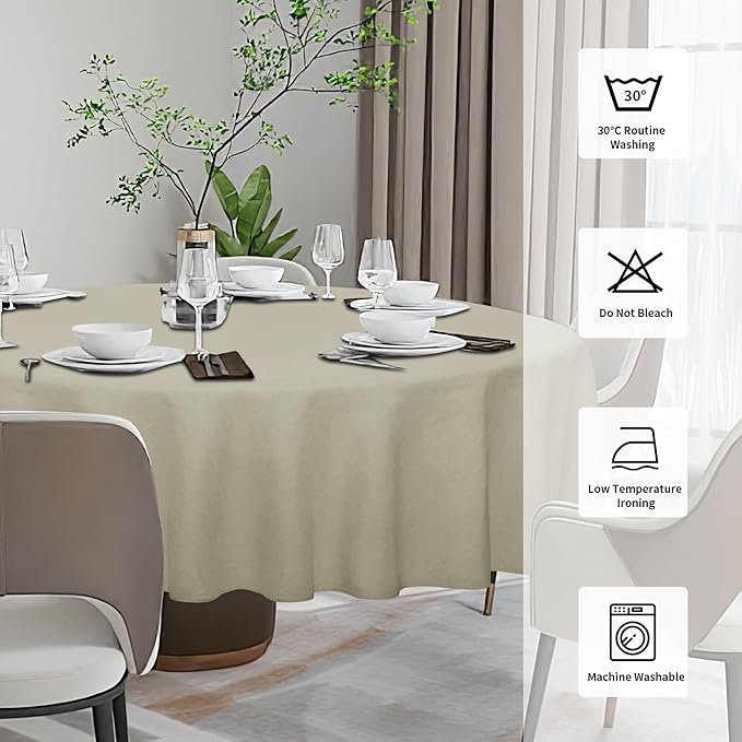 Easy-Going Faux Linen Waterproof Spill-Proof Tablecloth Stain Resistant Round Table Cloth Wrinkle Free Decorative Fabric for Kitchen, Dining, Party, Weddings, Restaurants (70 in-Round, Linen)