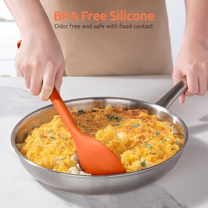 600쨘F Heat Resistant Silicone Spoon: U-Taste 13.3in Solid Kitchen Cooking Spoon, Nonstick Food Grade Large & Long Soup Rubber Utensil for Mixing, Serving, Stirring, Basting, for Pot Cookware (Orange)