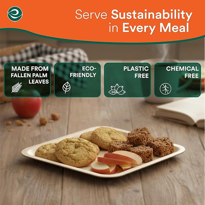 ECO SOUL Palm Leaf Plates 6" Square (100 Count) - Disposable, Eco-Friendly, Biodegradable Bamboo Appetizer Plates - Perfect Dinnerware for Christmas Parties, Weddings, Events & Holidays
