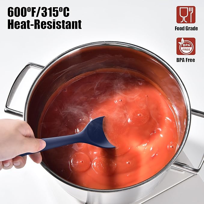 Doosu Silicone Spoon Spatula, 600쨘F Heat-Resistant Food Grade Rubber Spoonula with Seamless Design, Non-Stick Flexible Scraper Kitchen Cooking Spoon Baking Tool for Mixing, Scraping (Navy Blue)