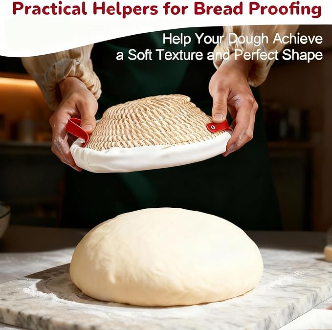 Banneton Bread Proofing Basket Set, 2 Pack Cotton Rope Sourdough Baskets with Liners, Cloth Covers & Silicone Baking Mat, Sourdough banneton basket for Sourdough Baking Supplies