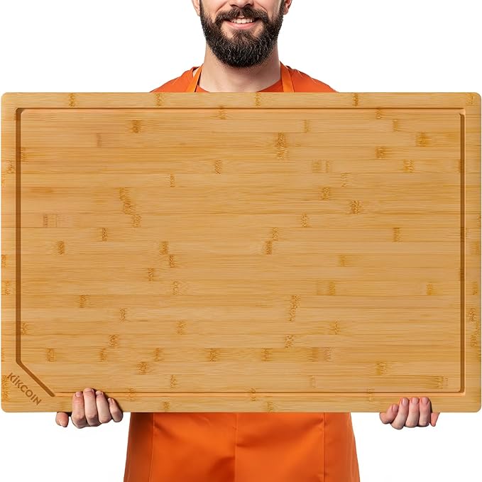 30 Inch Extra Large Bamboo Cutting Boards for Kitchen, Wood Cutting Board with Deep Juice Groove and Handle Heavy Duty Chopping board, Oversized Stove Top Cover, Kikcoin, 30" x 20"