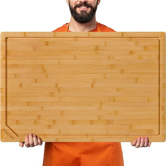 30 Inch Extra Large Bamboo Cutting Boards for Kitchen, Wood Cutting Board with Deep Juice Groove and Handle Heavy Duty Chopping board, Oversized Stove Top Cover, Kikcoin, 30" x 20"