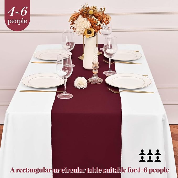 12 Pack Burgundy Table Runner 6FT Table Runners, 12x72 inch Rustic Farmhouse Polyester Table Runner, Washable and Reusable Table Runners for Wedding Birthday Parties Banquet Christmas Decorations
