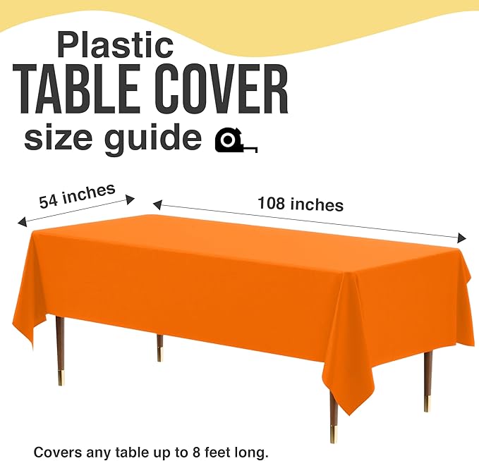 Exquisite 66% Thicker Premium Plastic Table Cloth Rectangle Table Cover 0.5 Mil 24 Pack Orange Table Cloth 54 Inch x 108 Inch Disposable Tablecloth Won't Tear Easily Like Cheap Thin Brands