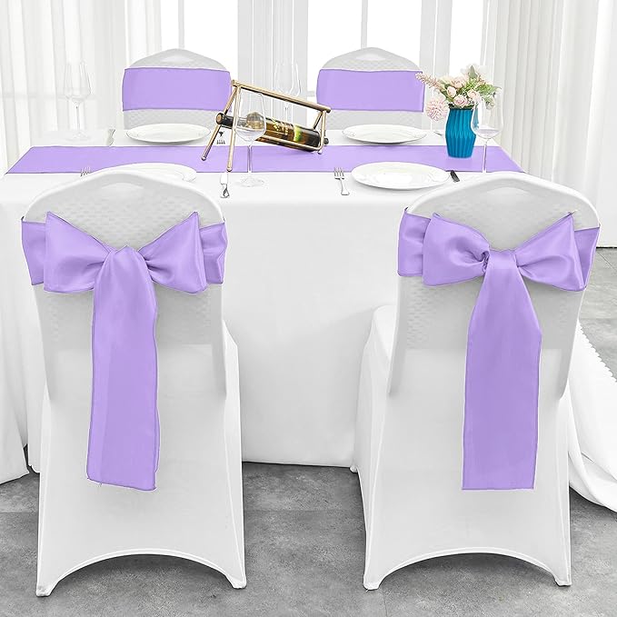 4-Pack Lavender Satin Table Runner 12 x 108 Inch Long Bright and Smooth Silk Fabric Table Runner for Wedding Banquet Birthday Party Decoration