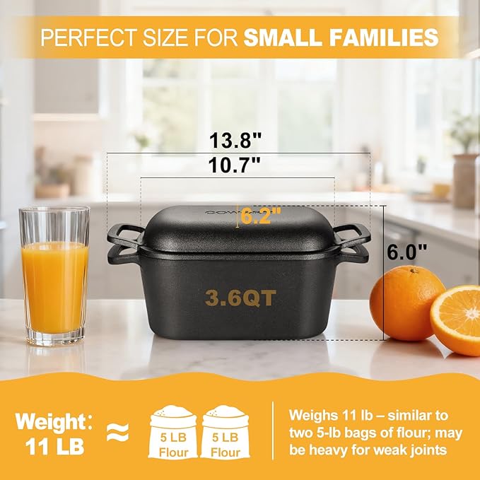3.6QT Oval Dutch Oven for Bread Baking - Pre-Seasoned Cast Iron Sourdough Bread Pan with Lid