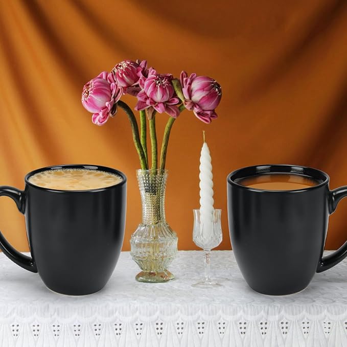 Schliersee 16 OZ Black Coffee Mugs Set of 6, Large Porcelain Mug for Cup for Latte, Tea, Cappuccino, Mocha, Cocoa, Housewarming Wedding Stoneware Mug Present