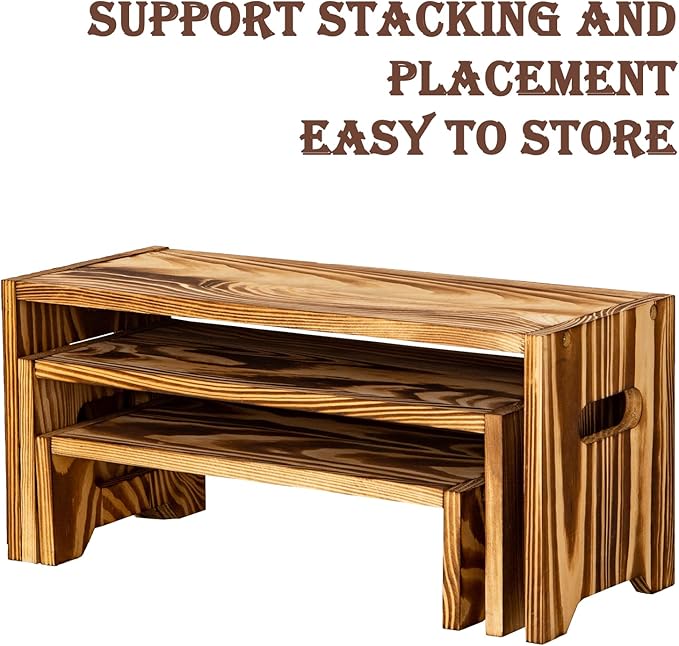 Set Of 3 Vintage Brown Wooden Display Risers, Wood Cake stands Dessert Display,Wood Tiered Display Stands, Cupcake Stand For Party,Size:15.7-14.1-12.6IN Display Shelf