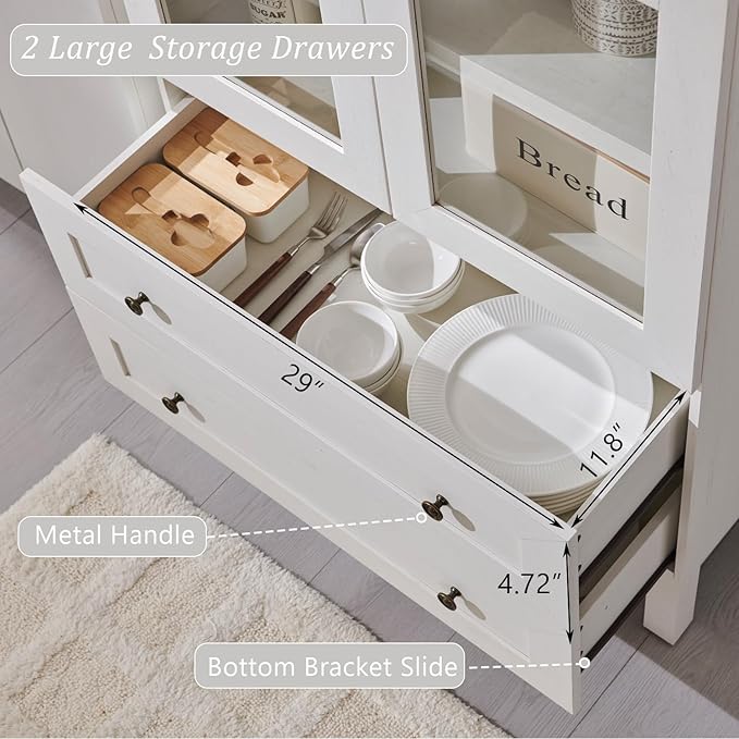 71" Tall Arched Kitchen Pantry Cabinet, Wood Kitchens Storage Cabinets with 2 Large Drawers and Adjustable Shelves, Modern Farmhouse Versatile Cupboard for Kitchen, Dining Room, Bathroom, White