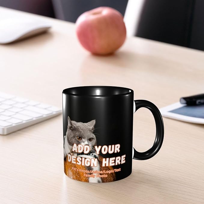 Customizable Mugs and Coffee Cups with Various Creative Designs Customize Your Photos Images Texts Partial or Full-Size Printing (Full-Width, Black)