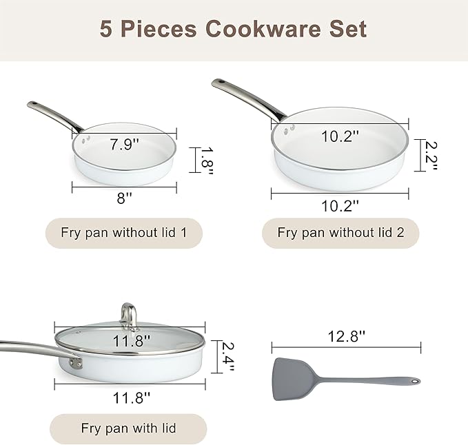 5 Pcs Pots and Pans Set, Nonstick Cookware Set with Glass Lids, Non-toxic Healthy Kitchen Cooking Set, PFAS and PFOA Free