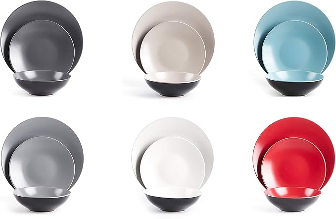 Colors Life 18pc Dinner Set竊똙ery Cool - 6 Assorted Colors Cool Beige, Cool Grey, Light Grey, Frost Red,Turquoise and White