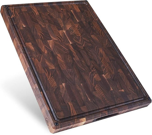 Sonder Los Angeles Welton Cutting Board Made in USA | Black Walnut End Grain Cutting Board for Kitchen with Non-Slip Feet & Juice Groove | Gift Box Included | 20x15x1.5 in