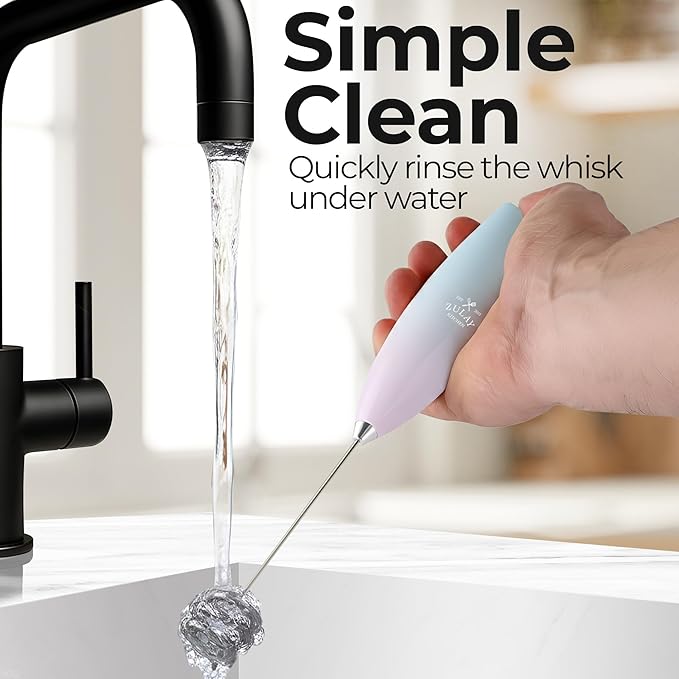Zulay Kitchen Patented Tornado Triple Whisk Milk Frother with 4 Duracell Batteries ??Handheld Foam Maker for Coffee, Lattes, Matcha & Hot Chocolate ??Rich, Creamy Froth in Seconds