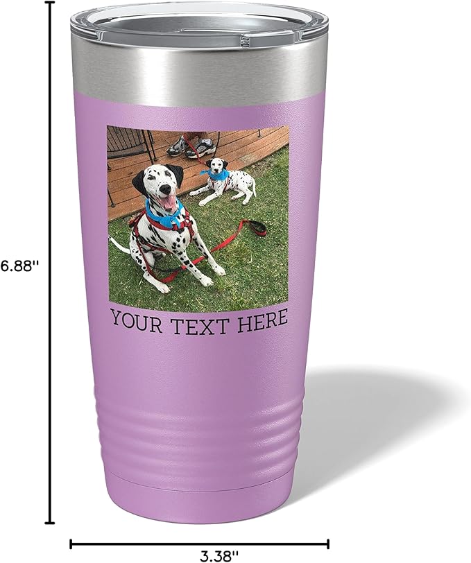 Personalized 20oz (17 Colors) Photo Picture Printed Insulated Stainless Steel Powder Coated Tumbler with Lid ??Customized Mom Mother's Day Gift Gift for Men, Custom Mum Women Dad Men (Light Purple)