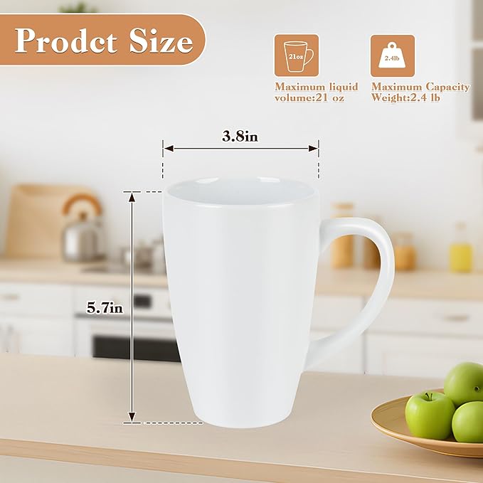 20oz Extra Large Ceramic Tall Coffee Mugs Set for Coffee Tea Hot Cocoa set of 4 Dishwasher & Microwave Safe (Matte white)