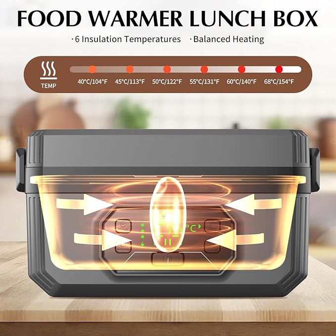 RYALNTC Electric Lunch Box for Adults with Timer - 1.6L Cordless Electric 24000mAh Battery-Powered Heated,5-Sided Heating & Smart Reservation - Portable Heated Lunch Box for Office, Truck, Camping