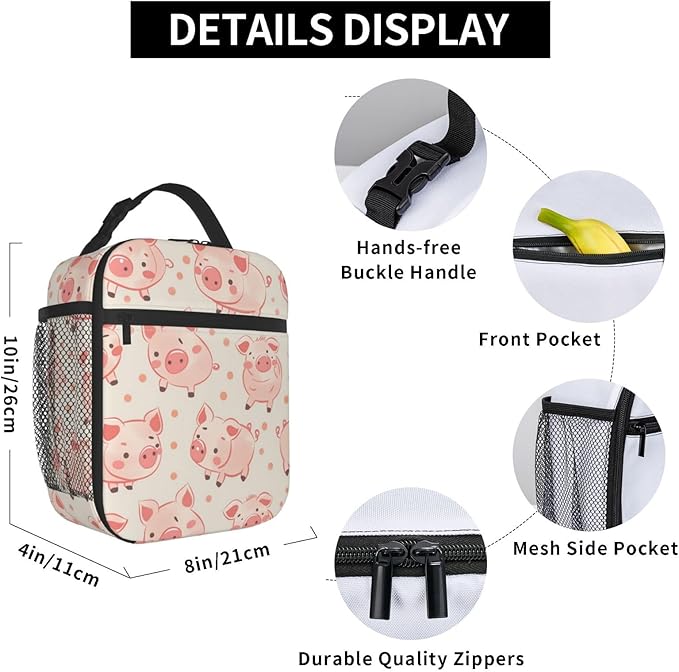 VANZEV Lunch Box for Adults Women Girls Boys Kids Cute Pig Theme Lunch Box Insulated Cooler Reusable Lunch Bag Container Gifts for Work Office Picnic Travel School