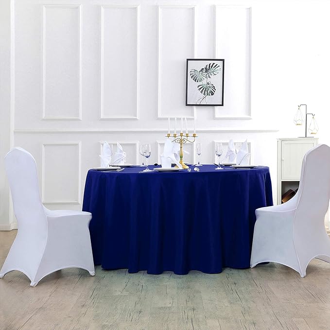 Cupuamon 132 inch Round Tablecloth Washable Polyester Table Cloth Decorative Table Cover for Wedding Party Dining Banquet（132 inch,Royal Blue）