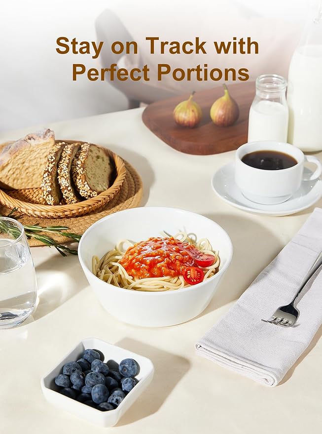 Yedio 32 OZ Large Soup Bowls Set of 4 ??White Porcelain Bowls for Ramen, Cereal, Salad, Pasta, Oatmeal & More ??Microwave, Dishwasher, Oven & Freezer Safe