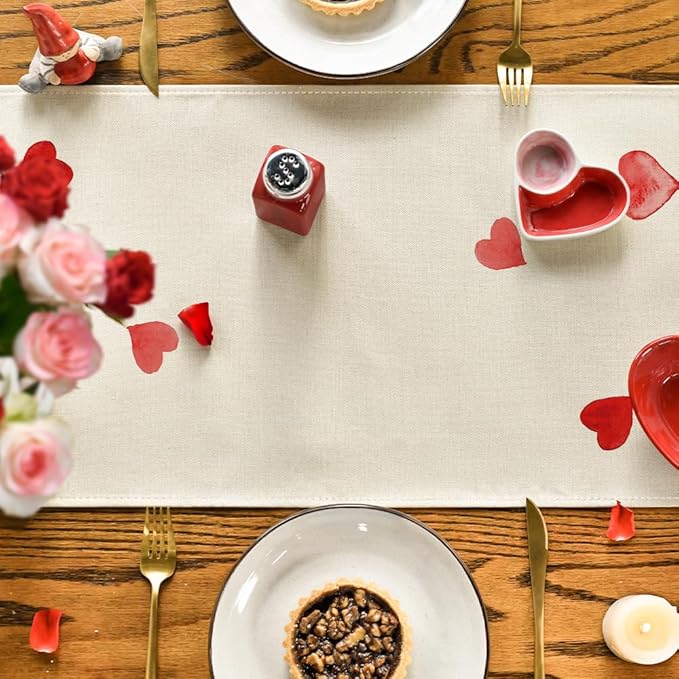 Artoid Mode Red Heart Valentine's Table Runner, Seasonal Anniversary Wedding Kitchen Dining Table Decoration for Home Party Decor 13x48 Inch