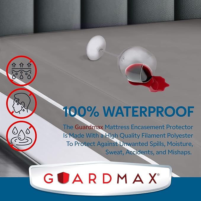 Guardmax Jersey Knitted Cot Size Zippered Mattress Encasement - Waterproof & Bed Bug Proof Mattress Protector - Comfortable, Soft, and Noiseless Zippered Bedding - Dust Mite Proof (33 x 75 x 10)