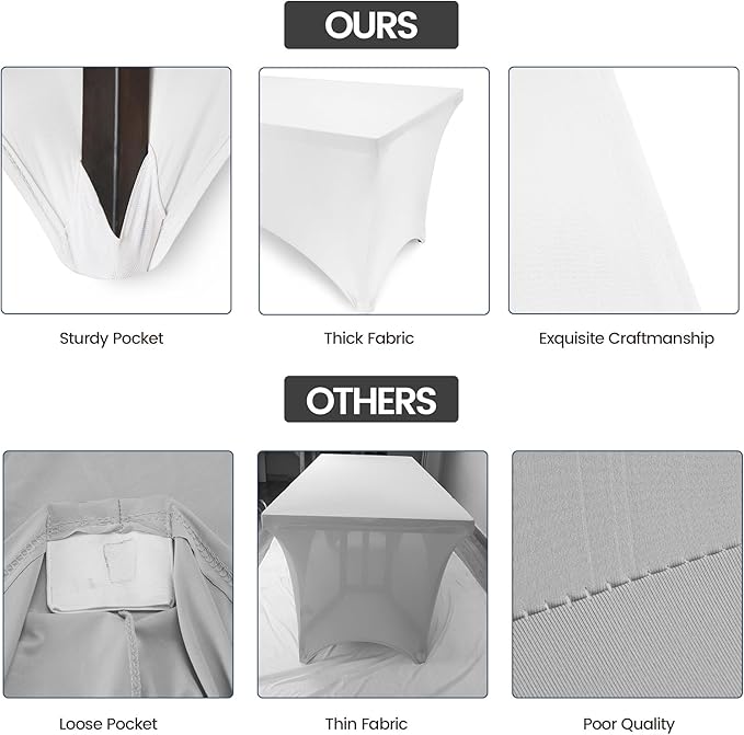 Utopia Kitchen 8FT Spandex Tablecloth [2 Pack, White] 200 GSM Stretch, Fitted, Washable and Wrinkle Resistant Table Cloth Rectangle Cover for Trade Shows, Wedding, Parties [96Lx30Wx30H Inch]